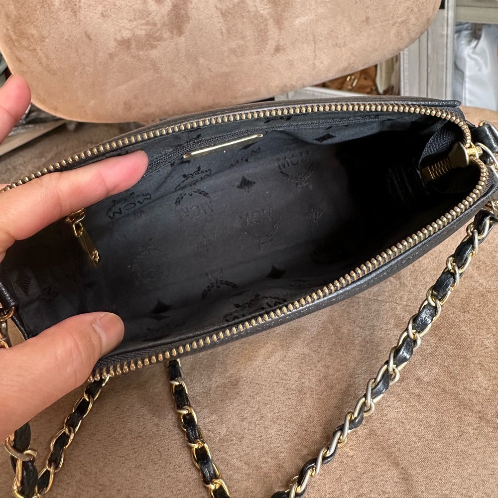 MCM Black Leather w/ Gold Chain Crossbody Bag, Good Condition - Picture 14 of 15